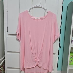 Zenana Outfitters Pink Relaxed Tie Front Blouse